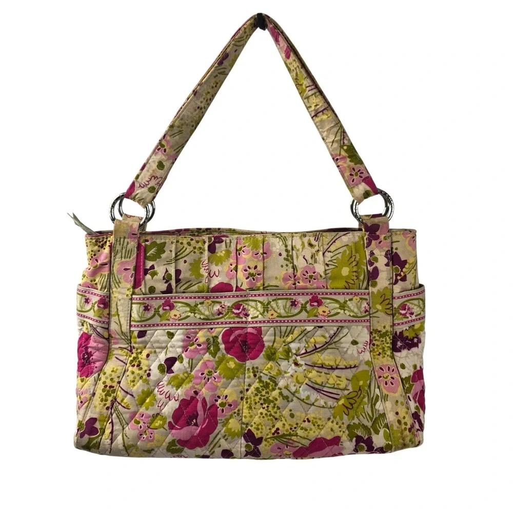 Vera Bradley Symphony in Hue Floral Quilted Cotton Shoulder Bag Pink Green